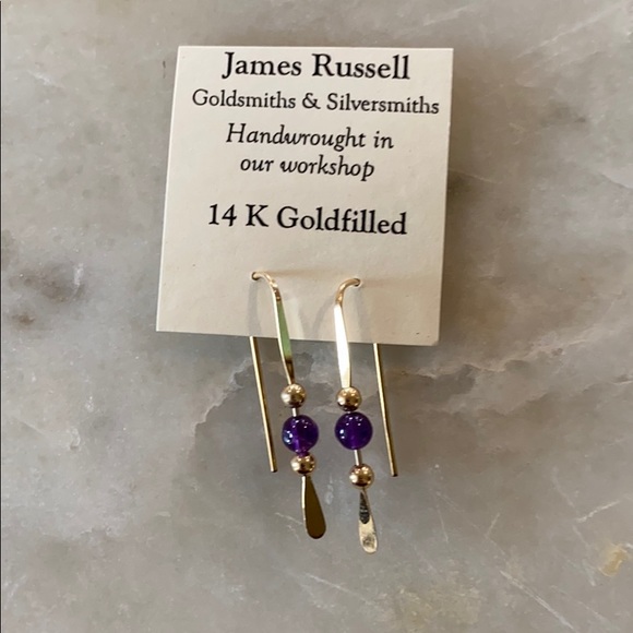 14k gold earrings with purple accent - Picture 1 of 3